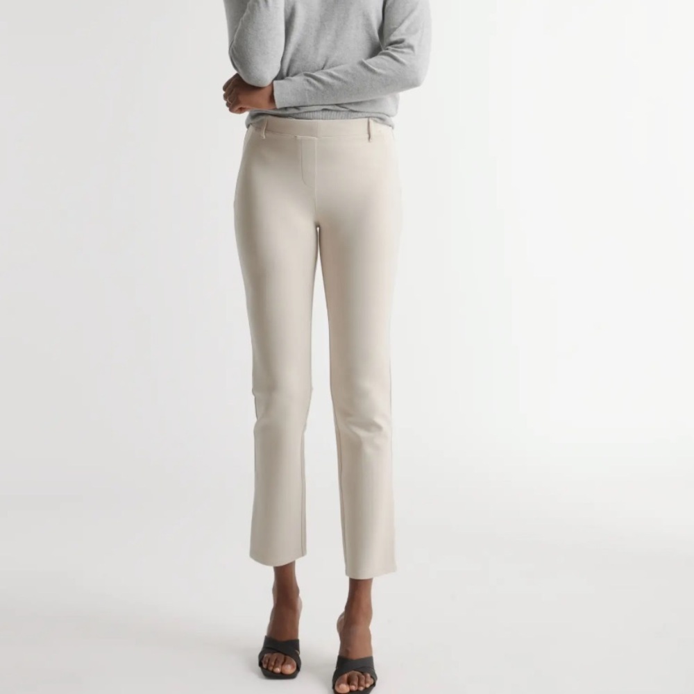 NWT QUINCE Ultra-Stretch Ponte Straight Leg Pants Ecru sz Large 30” inseam 3735
